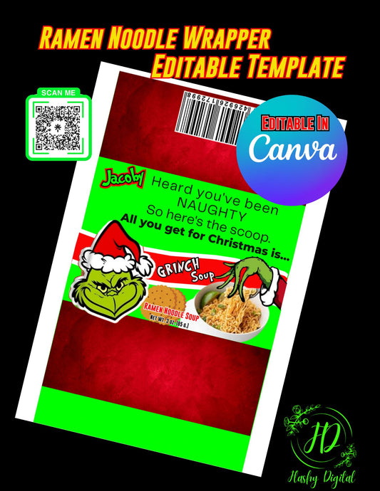 Ramen Noodle Wrapper Canva EDITABLE Template GRINCH